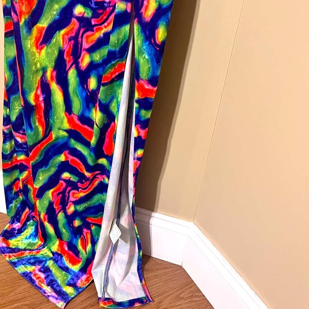 Multi color maxi dress with slit velvet size large new with tags